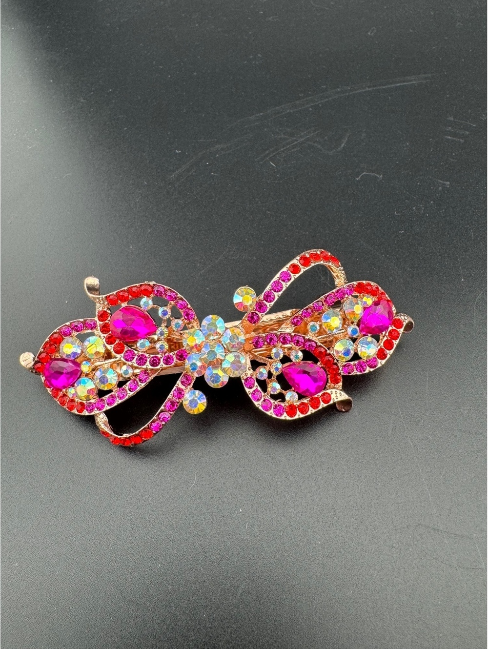 Pave Crystal Rectangular Spring Barrette Rose Gold 🦩